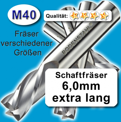 Metall-Fräser 6x6x24x68mm, 2 Schneiden, M40, blau