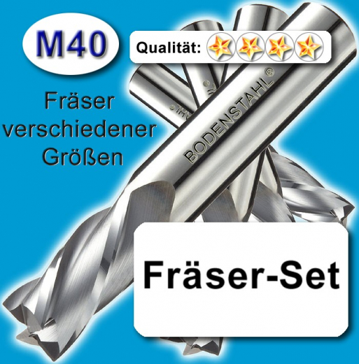 Metall-Fräser-Set 4-5-6-8-9mm, 2 Schneiden, M40