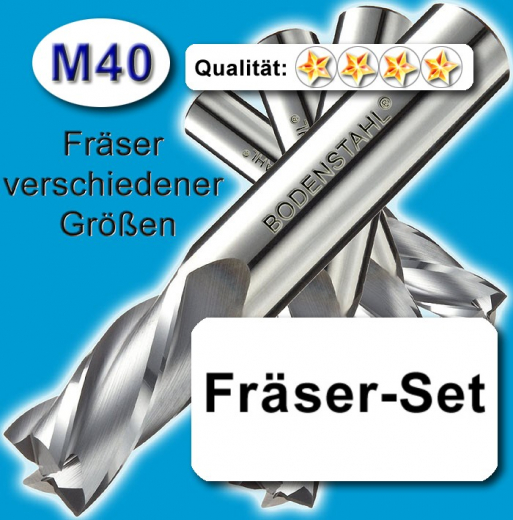 Fräserset 2 - 3 - 4mm für Edelstahl, Alu, Messing, Holz; M40 wie HSS-E Z=2/2/3