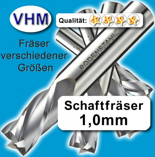 VHM-Fräser, D=1mm, Schaft=3,175*38mm, Vollhartmetall für Alu, MDF, CFK