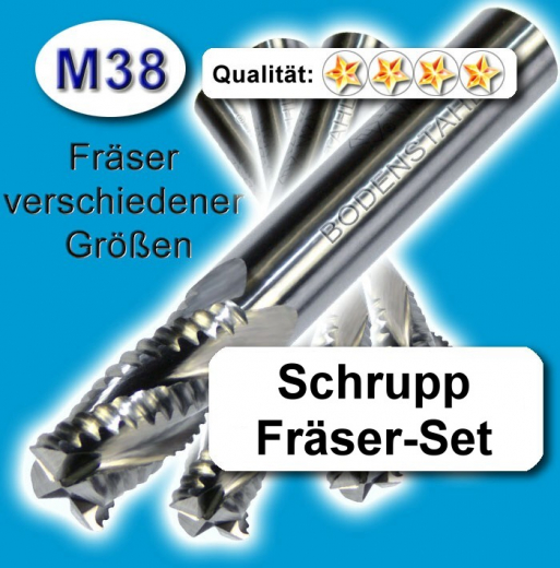 Schrupp-Fräser-Set 5-6-8-10-12-16-20-25mm, 4 Schneiden, M38