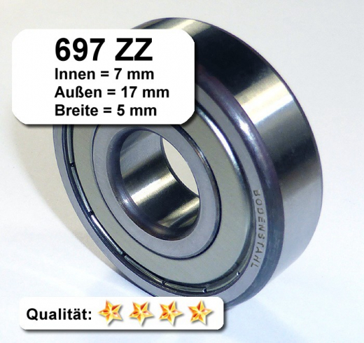 Radiales Rillen-Kugellager 697ZZ (=619/7-2Z) - 7 x 17 x 5 mm