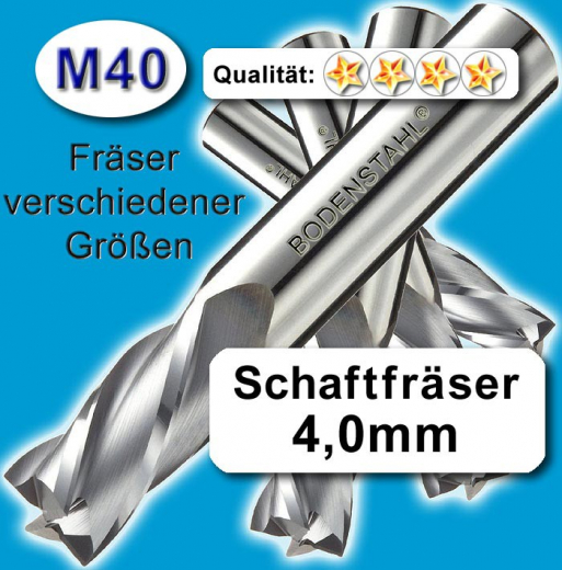 Metall-Fräser 4x6x11x55, 2 Schneiden, M40 für Edelstahl, Alu, Messing, Kunststoff