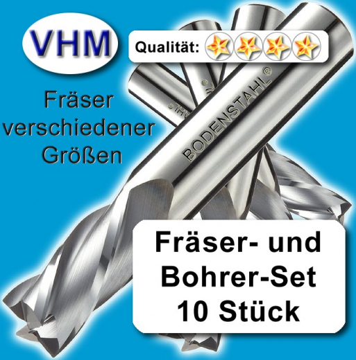 VHM-Bohrer- und Fräser-Set 10 Stk. 0,5 ... 2,5mm für Dremel 3,2mm Schaft