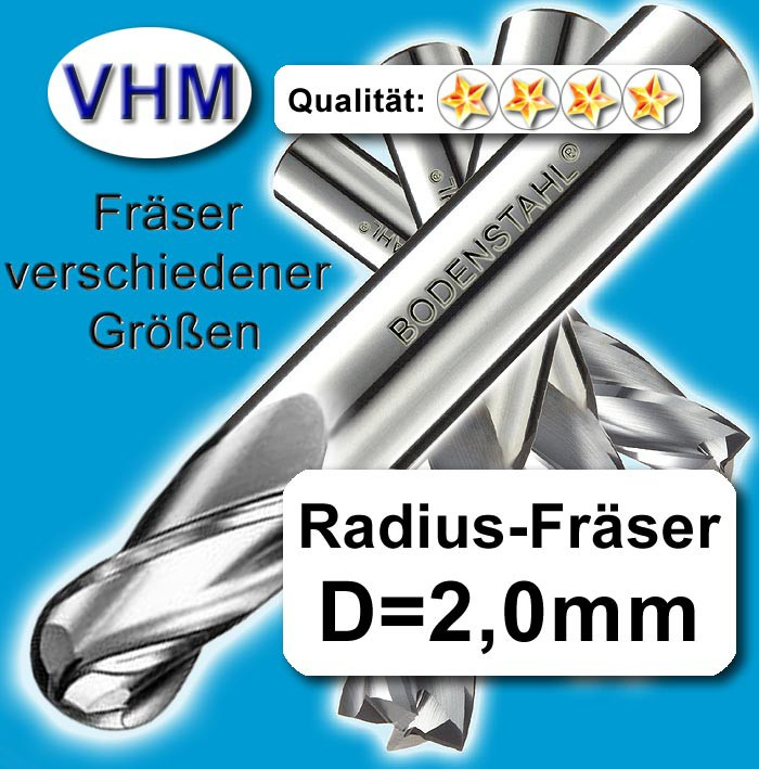 Z=2 scharf geschliffen für Alu VHM Radiusfräser extralang 3/4/6/8/10/12 mm 