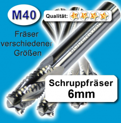 Schrupp-Fräser 6x6x13x57mm, 4 Schneiden, M40, blau