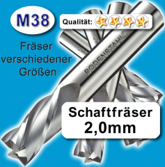 Metall-Fräser 2x6x7x51mm, 3 Schneiden, M38