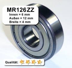 Radiales Rillen-Kugellager MR126ZZ - 6x12x4, Da=12mm, Di=6mm, Breite=4mm