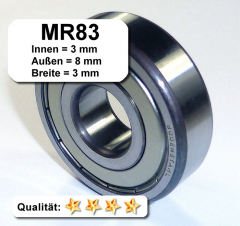 Radiales Rillen-Kugellager MR83 OFFEN - 3 x 8 x 3 mm