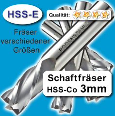 Metall-Fräser 3x6x8x52, 2 Schneiden, HSS-E