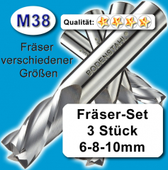 Metall-Fräser Set 6-8-10mm, M38, Schaftfräser, vergl. HSSE, HSS-E