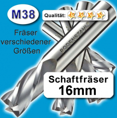 Metall-Fräser 16x16x63x123mm, 4 Schneiden, M38 lang