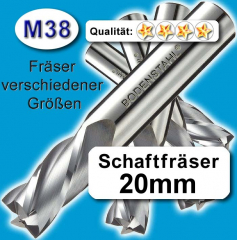 Metall-Fräser 20x20x75x141mm, 4 Schneiden, M38 lang
