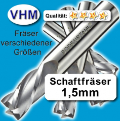 VHM-Fräser, 1,5 x 3,175 x 8 x 38mm, Diamantschliff
