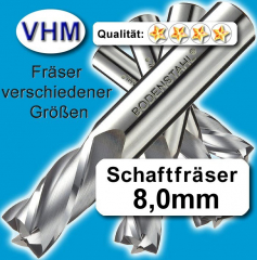VHM-Fräser, 8 x 8 x 20 x 60mm, 4 Schneiden, TiAlN